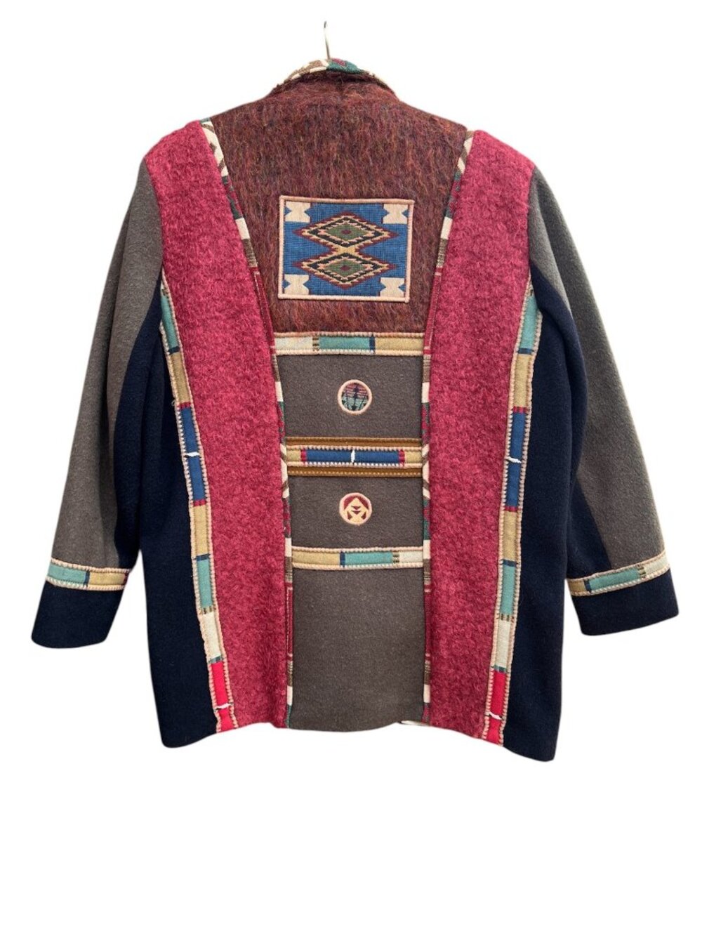Handmade Y2K Women's XL Southwestern Wool Jacket 2 Snap Closures Copper Concho - Picture 3 of 11